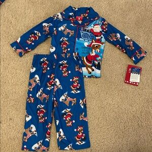 Kids Blue Santa's Little Helper Pajama Set